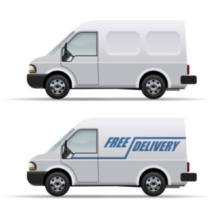 White delivery van realistic vector icon isolated on white background.